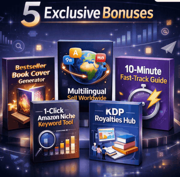 AI Sales Rocket bonuses including book cover generator, keyword tool, multilingual marketing and KDP training